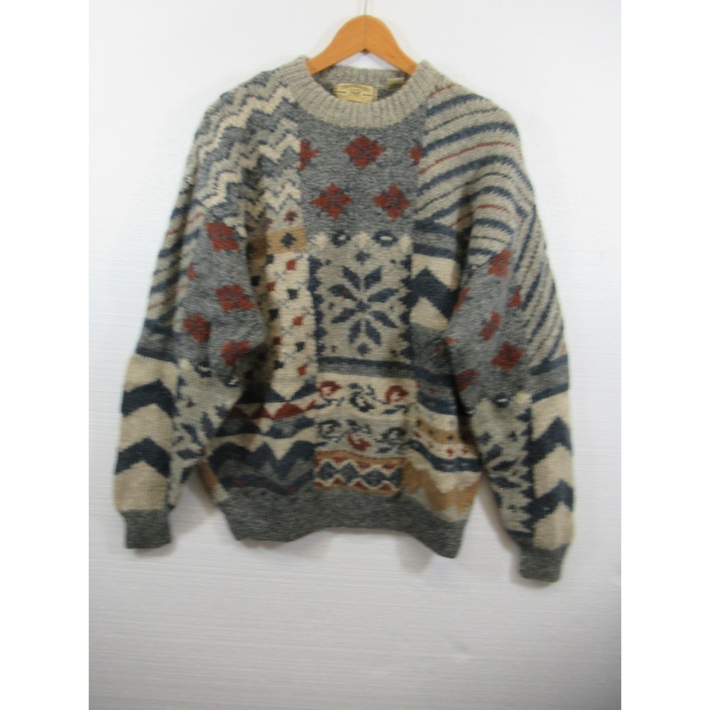 Vintage 90s New River Wool Snowflake Sweater Men XL Pullover Crewneck